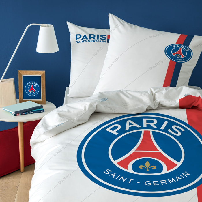 Parure de lit imprimée 100% coton, PSG RETRO WHITE