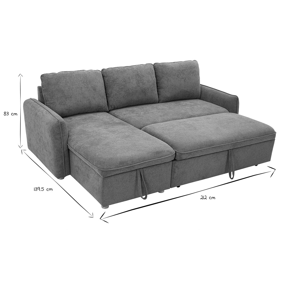 Canapé d'angle convertible réversible avec coffre 3 places en tissu chenille terre brûlée et bois clair ORSO