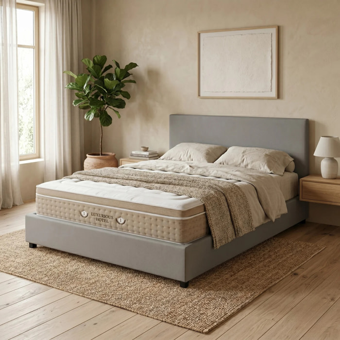 Ensemble matelas Bali & lit coffre Colisée | Mémoire de forme et ressorts ensachés | Grande capacité de stockage | Simili cuir | Gris