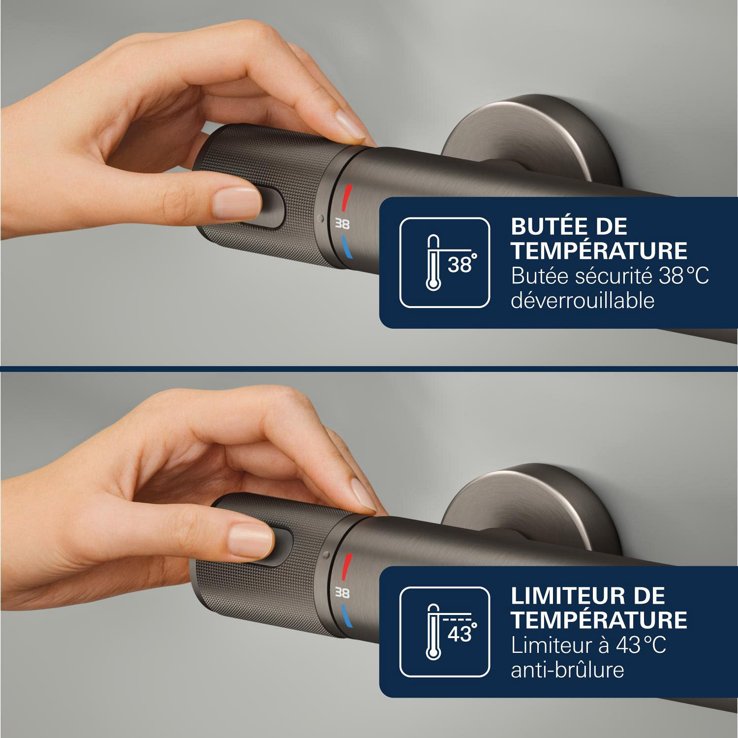 Mitigeur thermostatique Bain Douche 1/2 - Hard Graphite brossé
