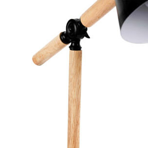 Forlight Flexo de Escritorio con Brazo y Cabezal Orientables, Diseño Moderno en Acero Negro y Madera, Casquillo E27, 40 cm de Alto, Ideal para Espacios de Trabajo y Estilo Nórdico