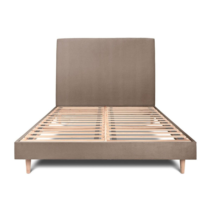 Lit avec tête de lit tapissée velours et sommier kit Ep14