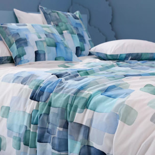 Lot h.couette +taies percale de coton 115 g/m² imprimé vert bleu Ondine mineral