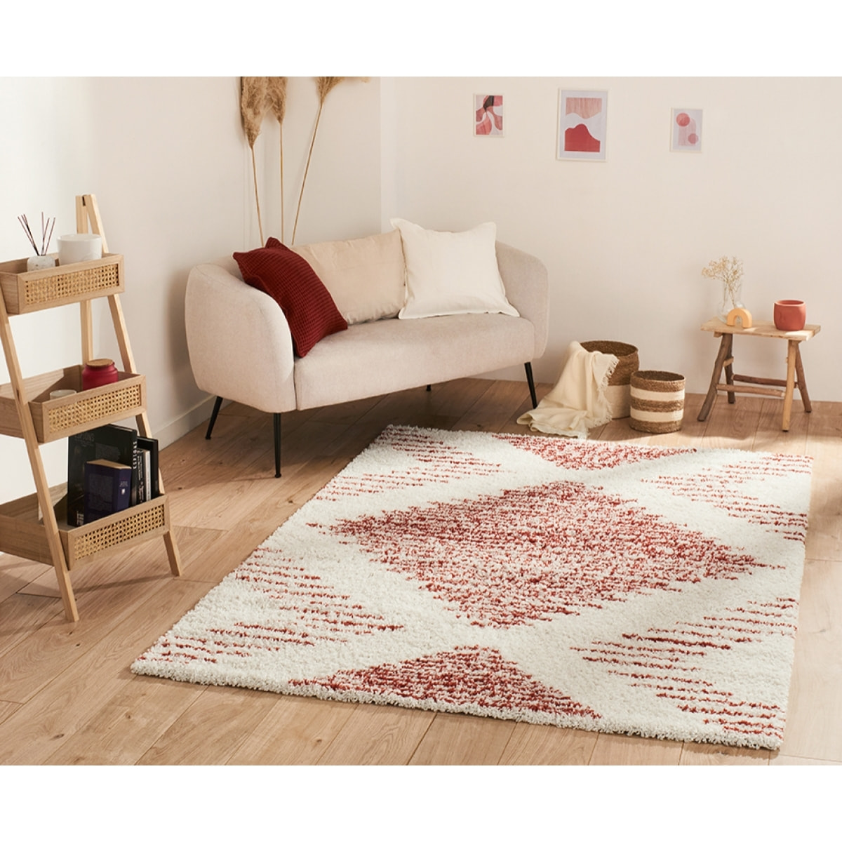 Terra - tapis shaggy de salon en laine artificielle terracotta
