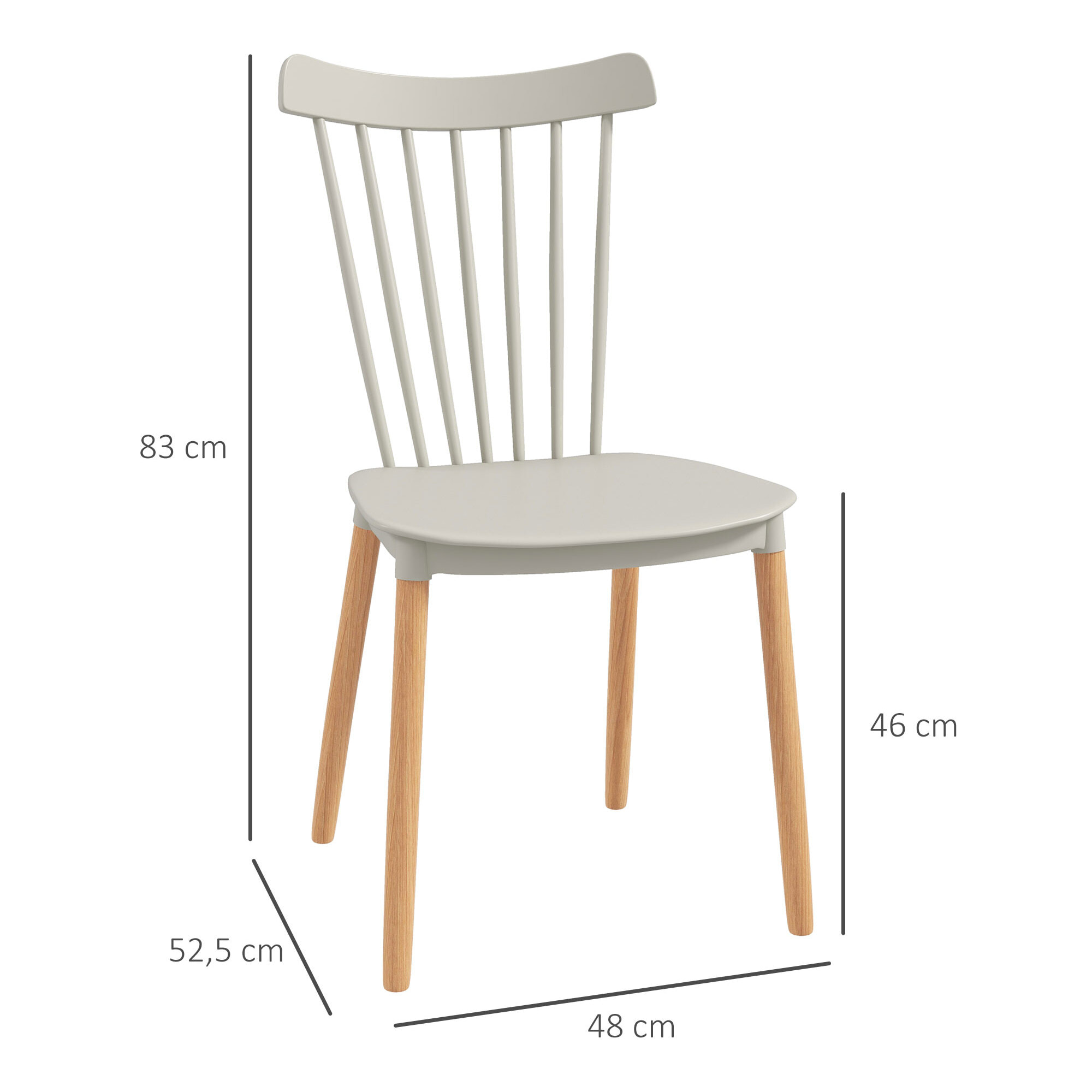 Juego de 4 Sillas de Comedor Estilo Nórdico Sillas de Cocina con Respaldo Alto Asiento de Polipropileno y Patas de Madera de Haya Carga 120 kg 48x52,5x83 cm Gris