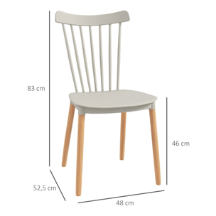 Juego de 4 Sillas de Comedor Estilo Nórdico Sillas de Cocina con Respaldo Alto Asiento de Polipropileno y Patas de Madera de Haya Carga 120 kg 48x52,5x83 cm Gris