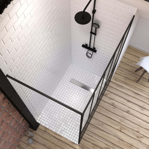 Pack Paroi de douche 140x200 cm noir mat + RECEVEUR DE DOUCHE A CARRELER 90x140CM RECOUPABLE