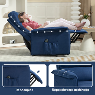 Sillón Relax Reclinable Eléctrico Sillón Levanta Personas con Mando a Distancia y Bolsillo Lateral Sillón Elevador para Salón Dormitorio Azul Oscuro