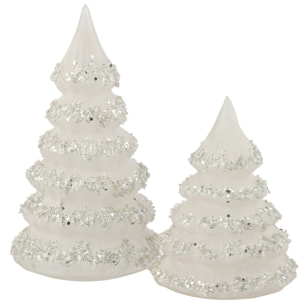 J-Line décoration Sapin De Noël Lignes Paillettes + Perles - verre - blanc/argent - large