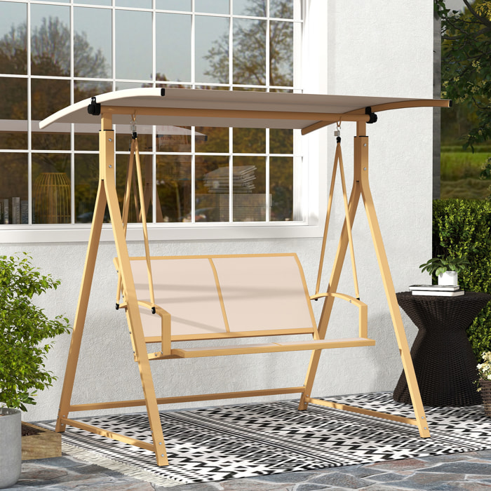 Columpio de Jardín Exterior de 2 Plazas Balancín de Jardín Exterior con Toldo Ajustable 90° Protección UV 30+ y Estructura Triangular de Metal Carga 220 kg 160x112x162 cm Caqui