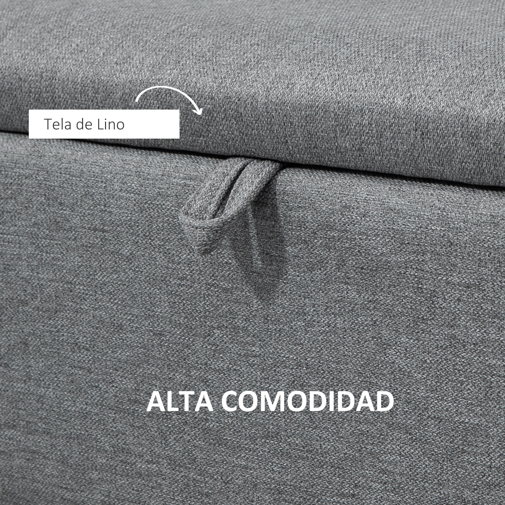 HOMCOM Banco de Almacenamiento Taburete de Almacenaje Tapizado en Lino con Tapa Abatible y Patas de Acero para Dormitorio Salón Entrada Carga 150 kg 102x40x39,5 cm Gris