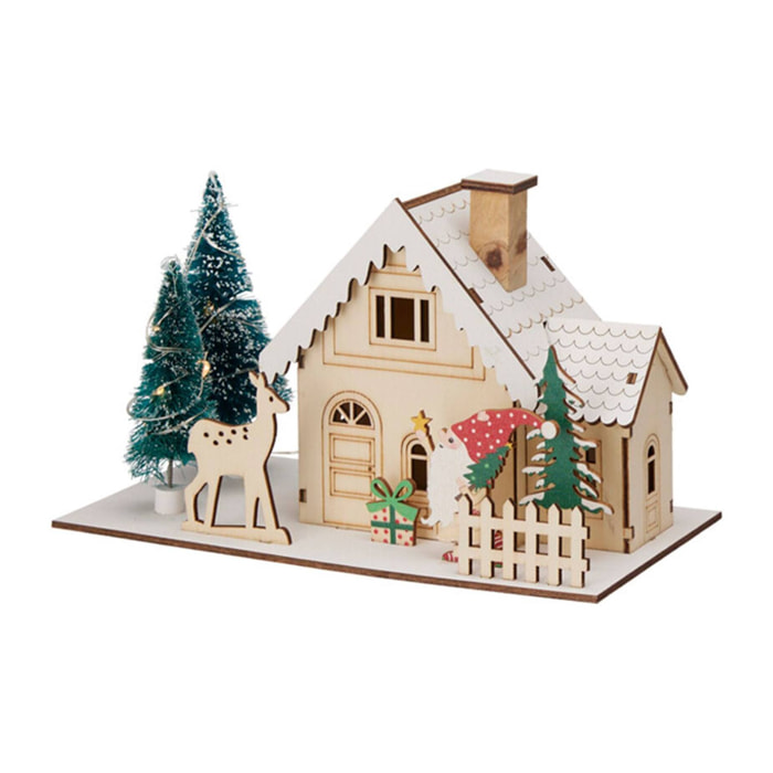 Casa navideña decorativa con 11 luces led en blanco cálido 20x10x12,5cm - 2 diseños (surtido)