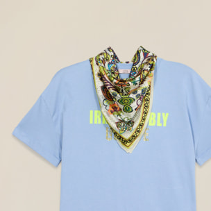 Oltre - T-shirt con stampa e foulard - Azzurro