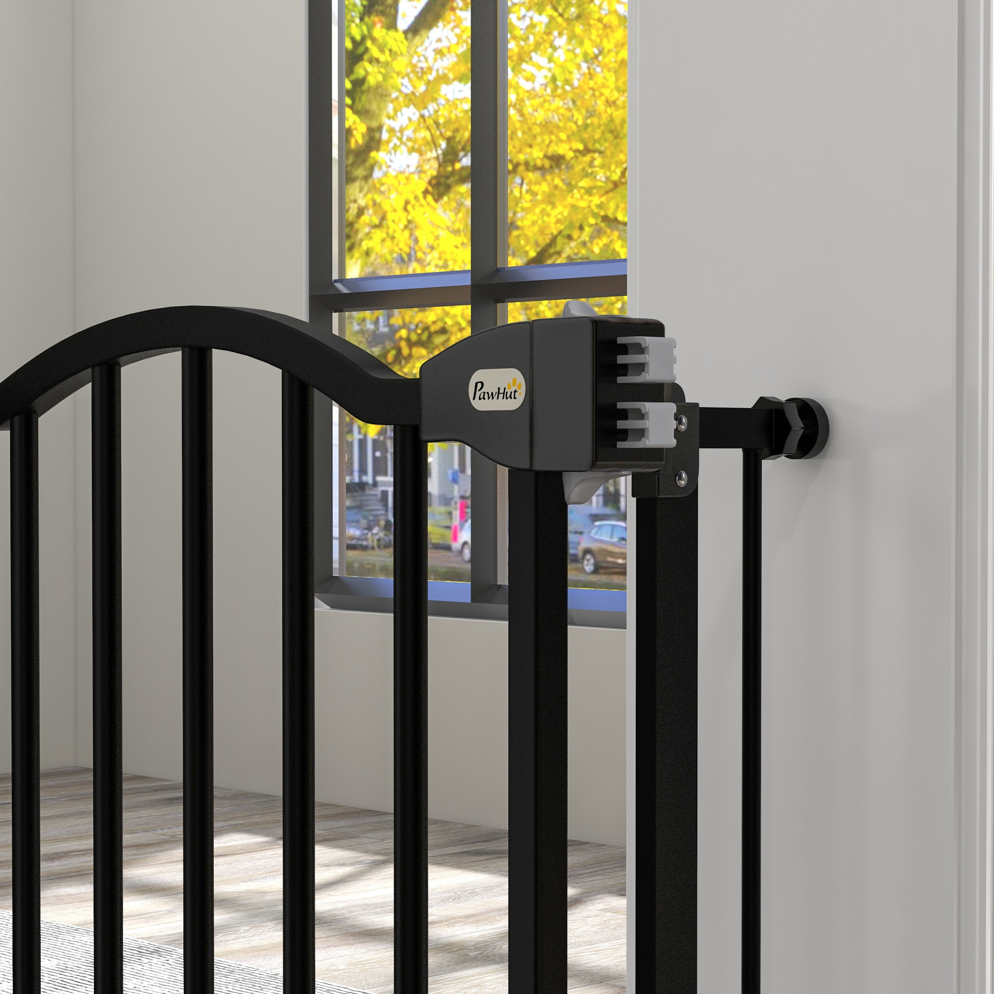 Barrera de Seguridad para Perros Extensible 74-94 cm para Puertas y Escaleras Puerta de Seguridad para Mascotas con Montaje a Presión y Doble Bloqueo Negro
