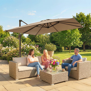 Sombrilla de Jardín 2,9x2,9 m, Parasol Excéntrico de Aluminio con Manivela, Toldo Giratorio 360°, Inclinación Ajustable, Base Cruzada y Funda, UPF30+, Sombrilla para Terraza Exterior, Caqui