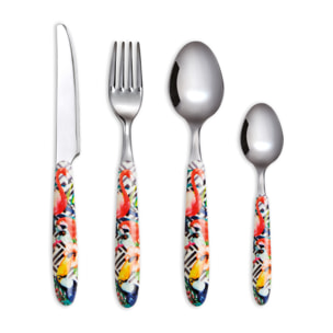 Set 24 Posate, 6 Cucchiai, 6 Forchette, 6 Coltelli, 6 Cucchiaini Excelsa- Tropical Chic, Acciaio Multicolore