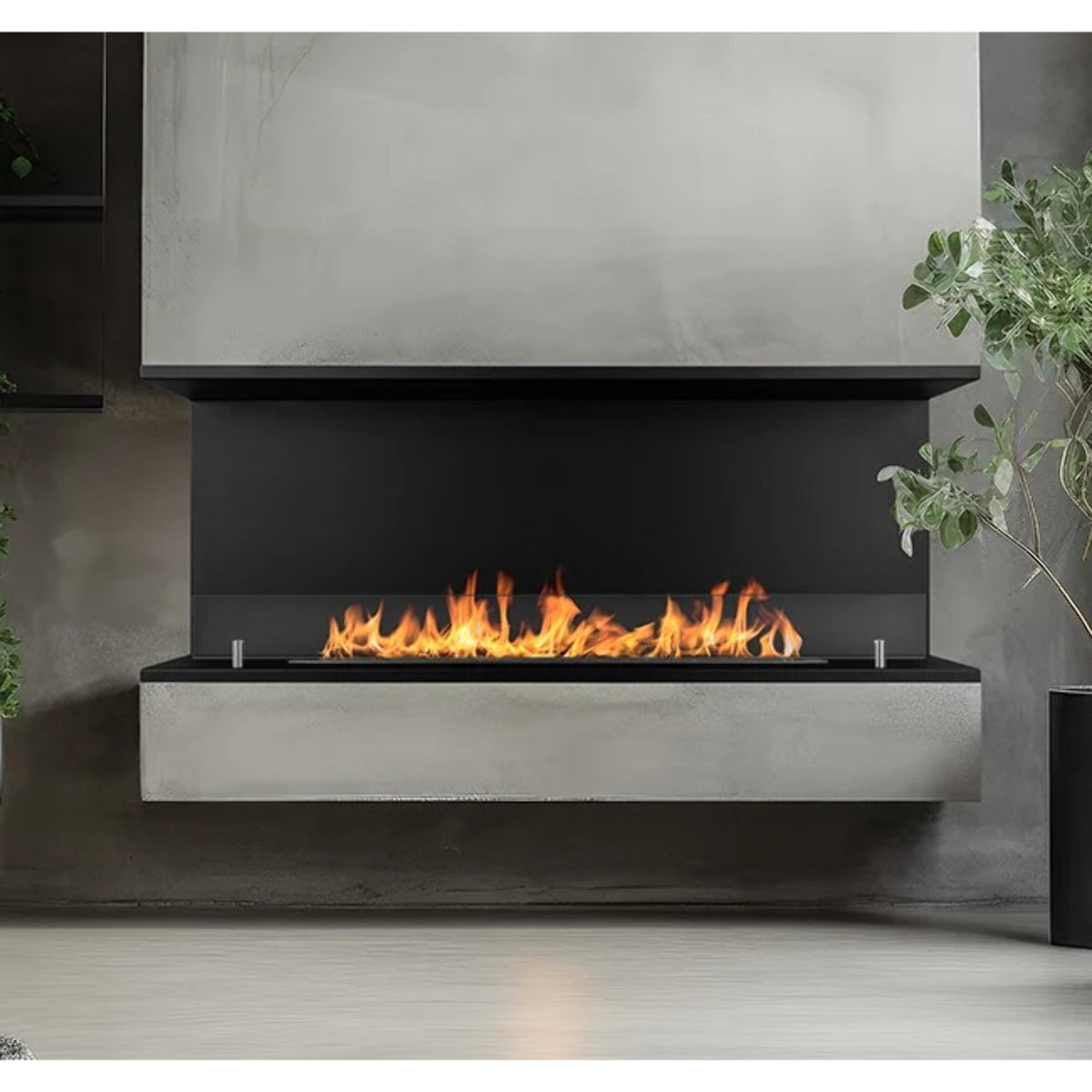 Trevi 120 - Camino a Bioetanolo da Incasso Trifacciale 120x45x24,5 cm con Bruciatore 1,25lt in Acciaio