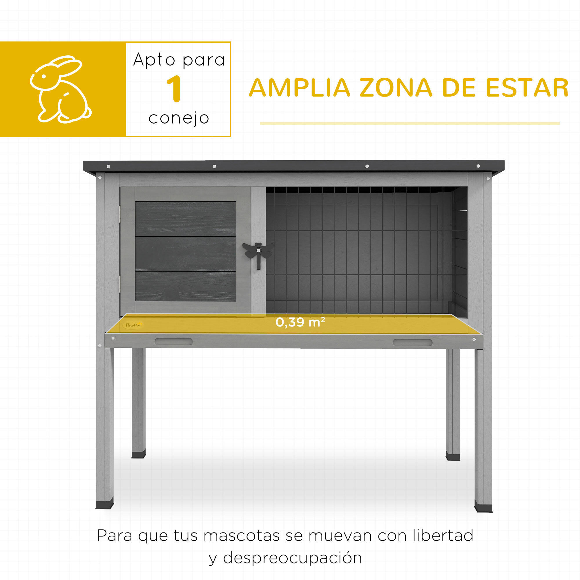 Conejera de Madera Caseta Exterior Refugio para Mascotas Pequeñas Conejos Cobayas con Bandeja Extraíble y Techo Asfáltico 84x43x70 cm Gris y Negro