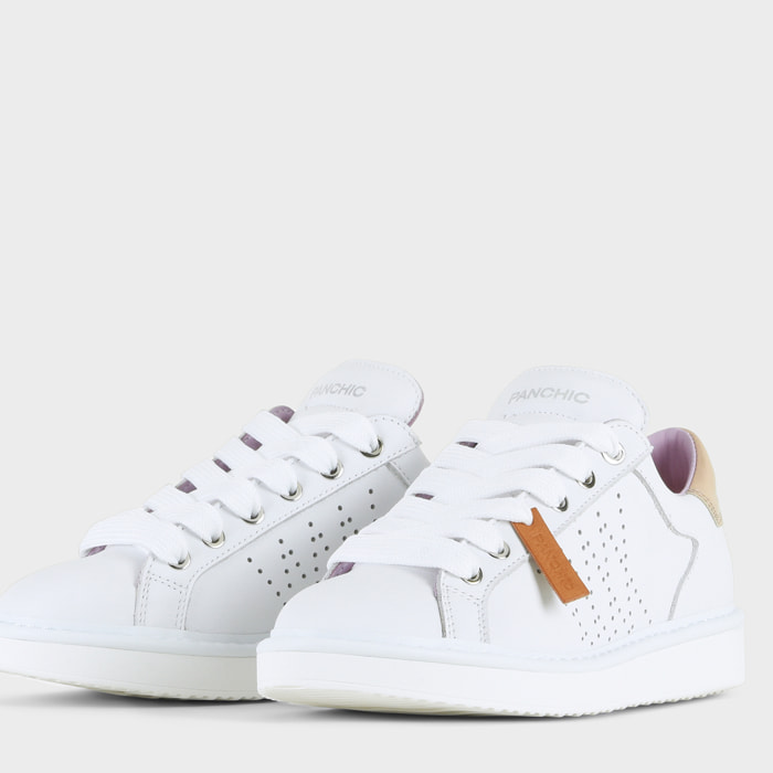 ZAPATO CON CORDONES MUJER P01 DE PIEL Y PIEL EFECTO ESPEJO BLANCO ROSE GOLD