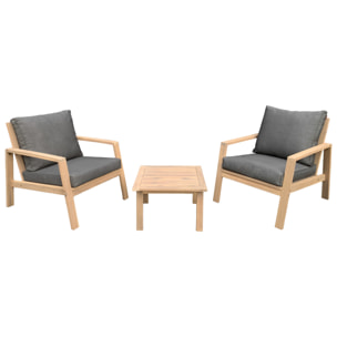 Salon de jardin en acacia massif 2 places GILI - coussins gris