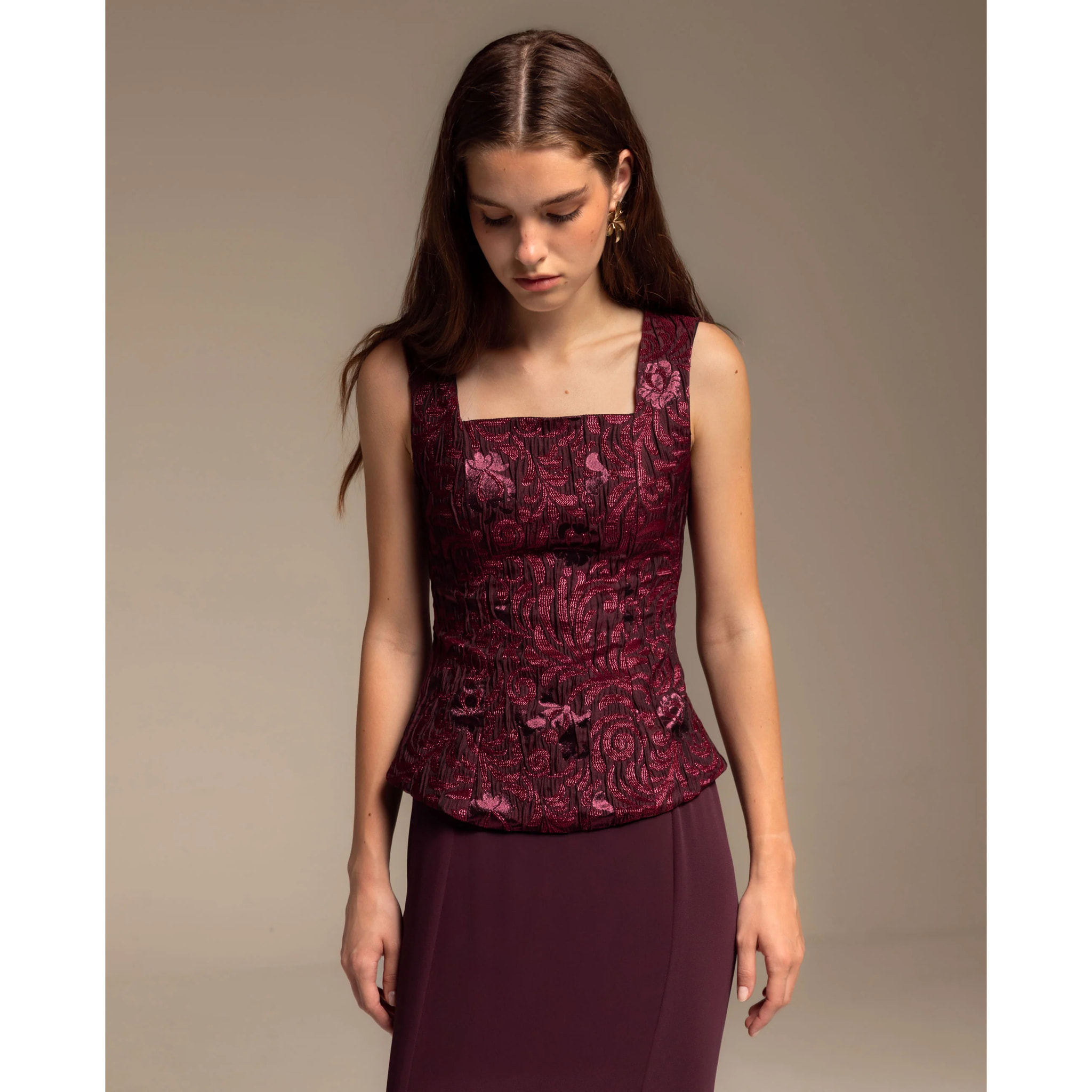 Top estilo corpiño de tirantes con brocado de mujer