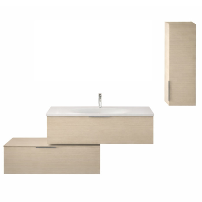 Meuble vasque 120 cm Olena en décaler chêne clair + colonne