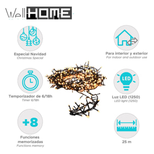 luces de navidad de 1250 luces led blanco extra cálido con cable de 25 metros y temporizador