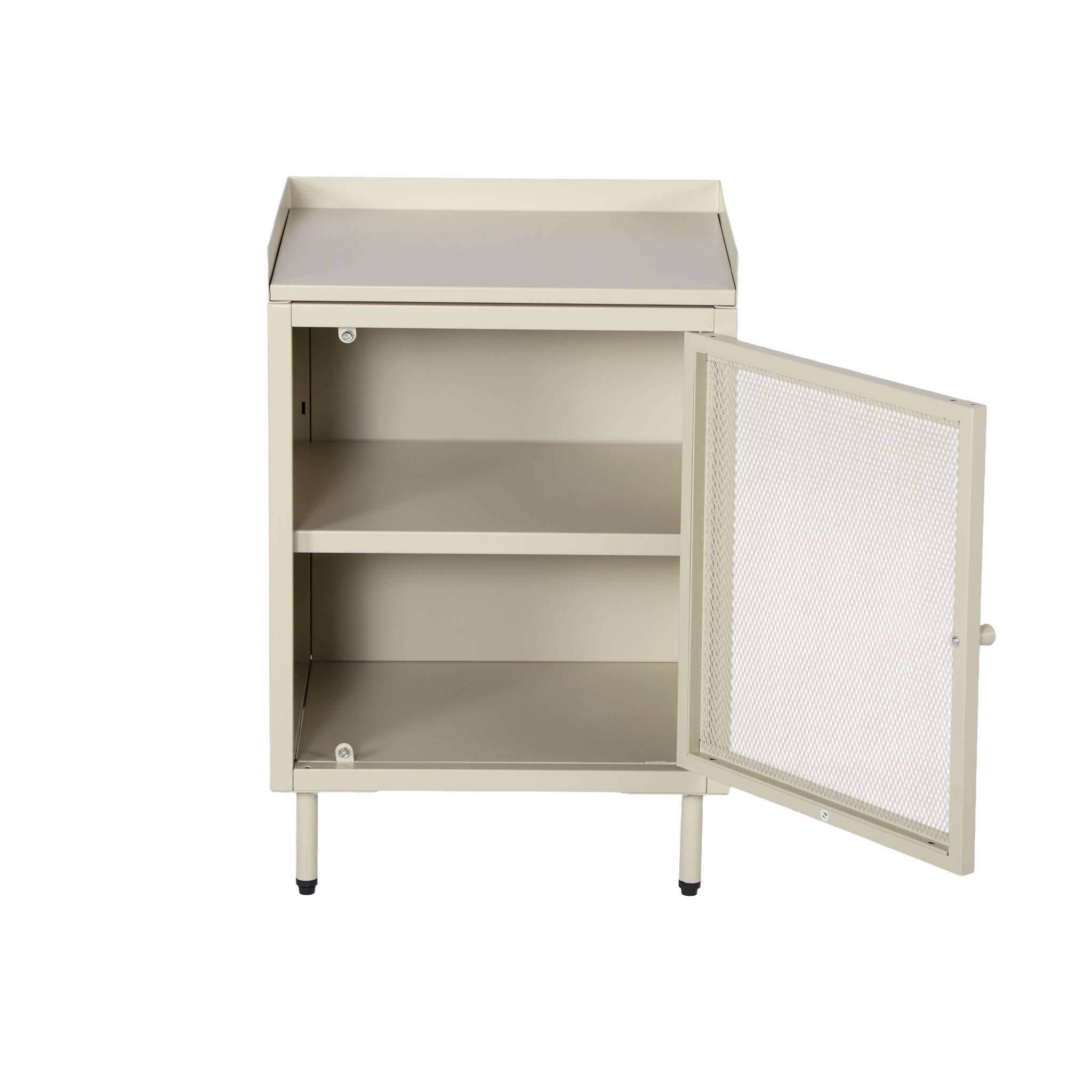 Table de chevet industrielle métal crème 1 porte grillagée. 40 x 37 x 58.5 cm - Ohio