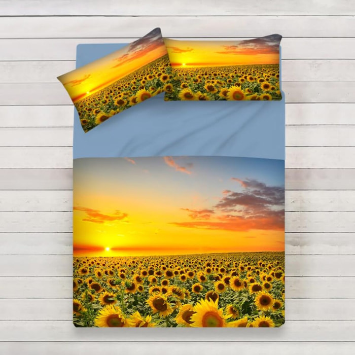 INTRECCI Set Lenzuola Matrimoniali in Cotone, Stampa Alta Qualità, Lenzuolo Sotto + Lenzuolo Sopra + 2 Federe, Comfort, Morbidezza, per Pelli Sensibili, non Stringe in Lavatrice. Fantasia: Sunflowers