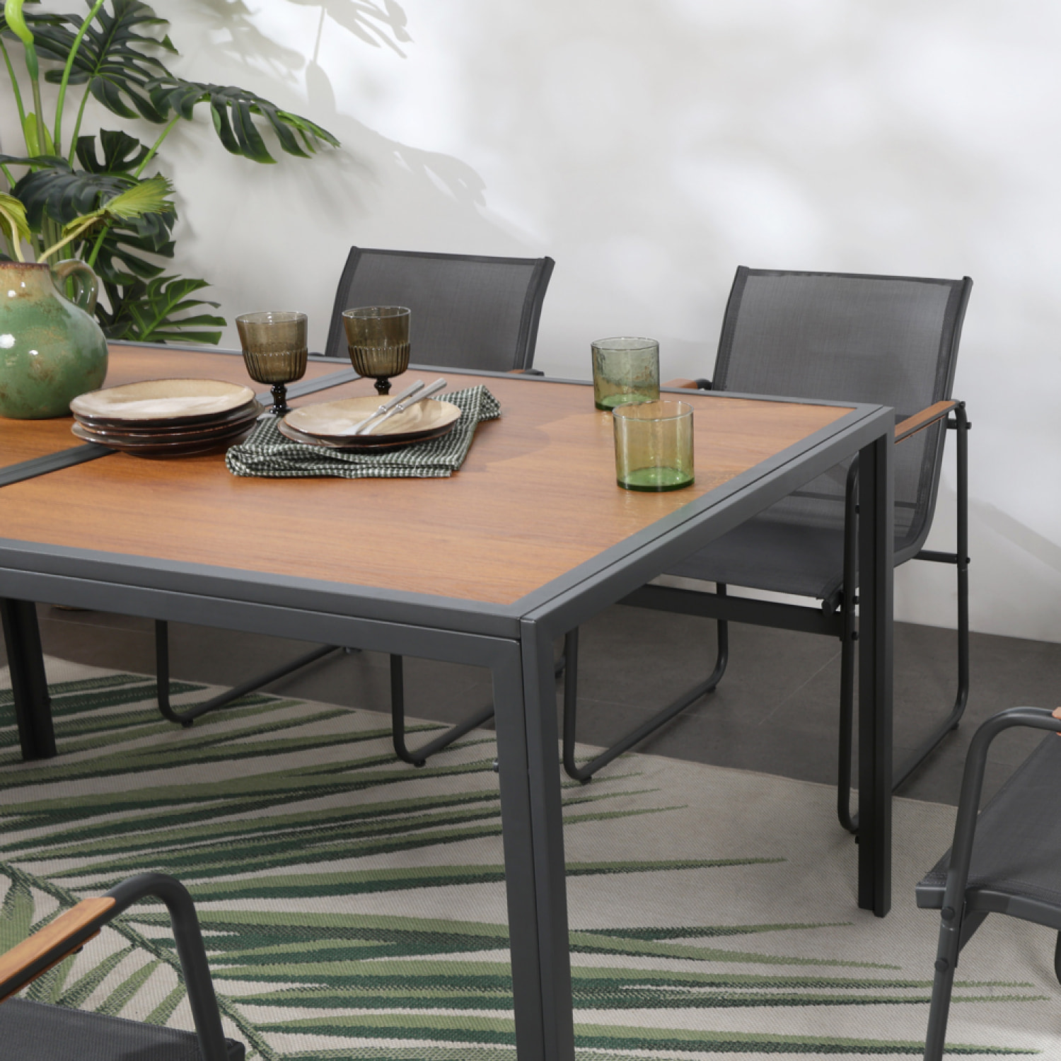 ALPHY Salon de jardin 6 places anthracite et bois