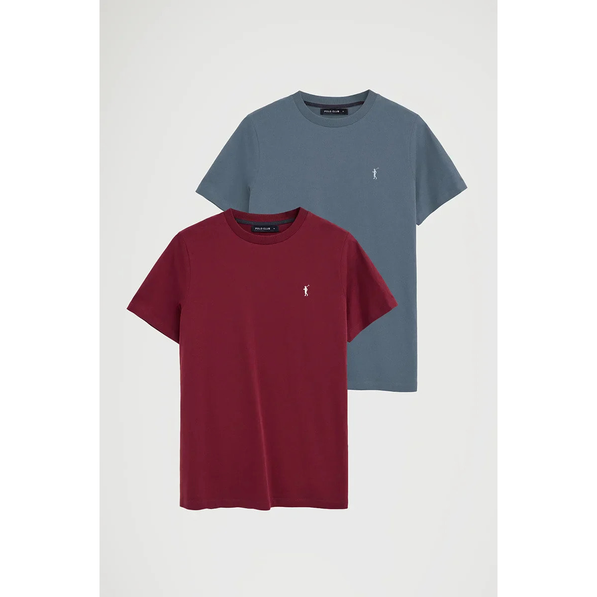 Pack hombre de dos camisetas azul denim y granate de manga corta y bordado Rigby Go