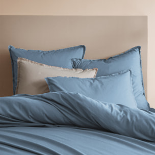 Set de 2 taies d'oreiller unies à franges, COTON LAVÉ