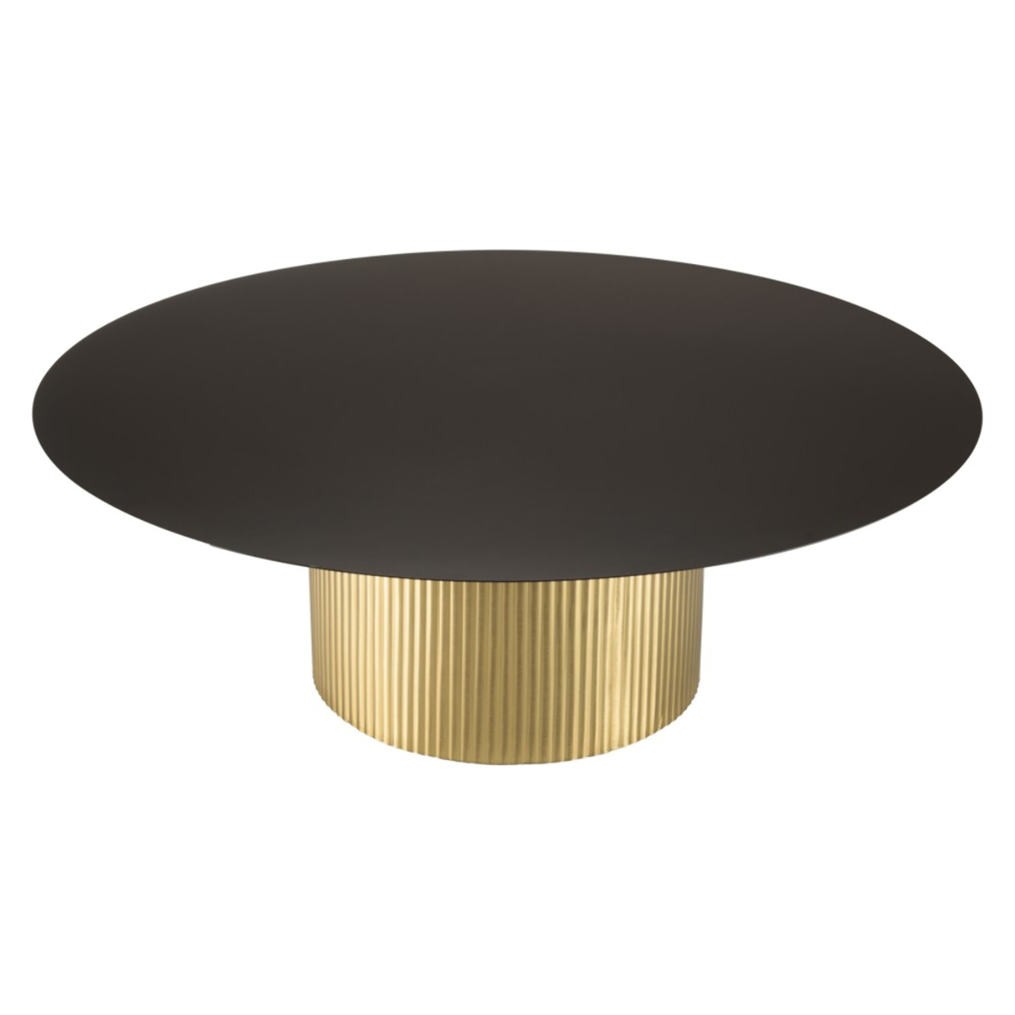 JAMES - Table basse ronde 110x110cm plateau en fer noir pied strié doré
