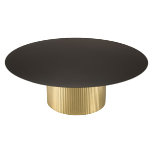 JAMES - Table basse ronde 110x110cm plateau en fer noir pied strié doré