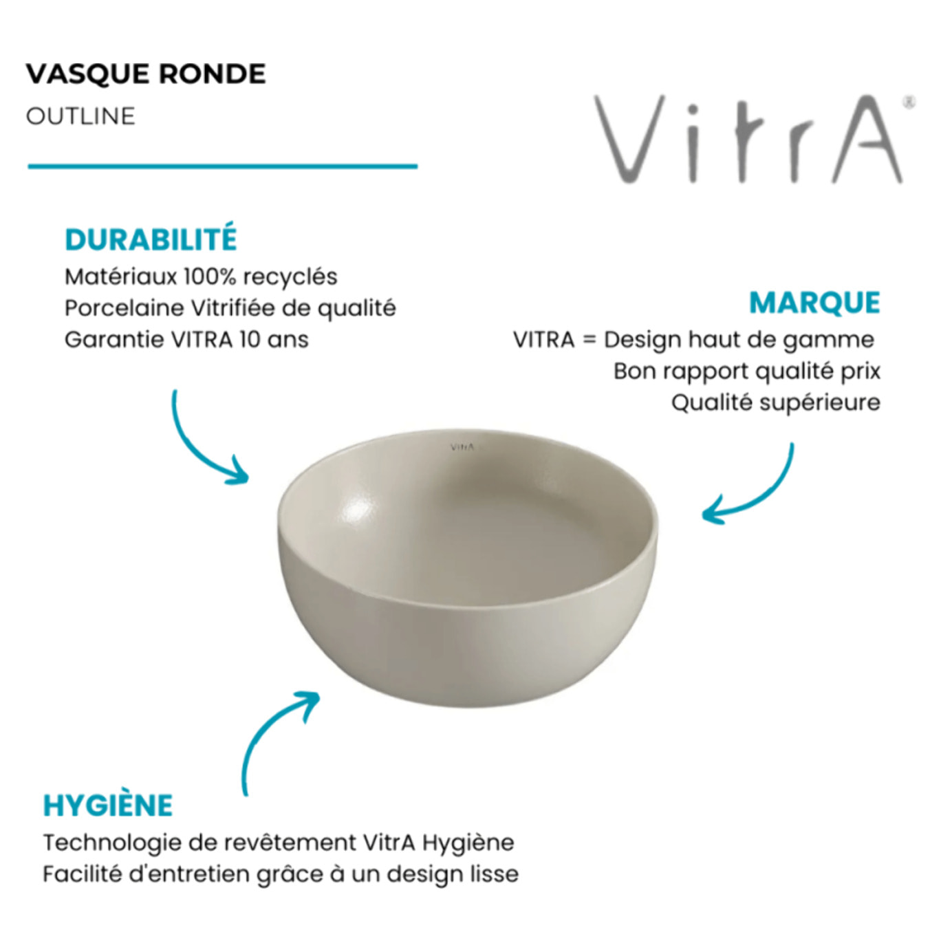 Vasque ronde recyclée Outline compact beige mat 41x41 cm