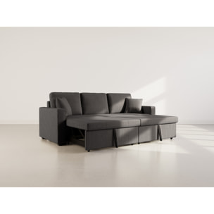 Cyrus - Canapé droit 3 places convertible en velours côtelé - Gris foncé