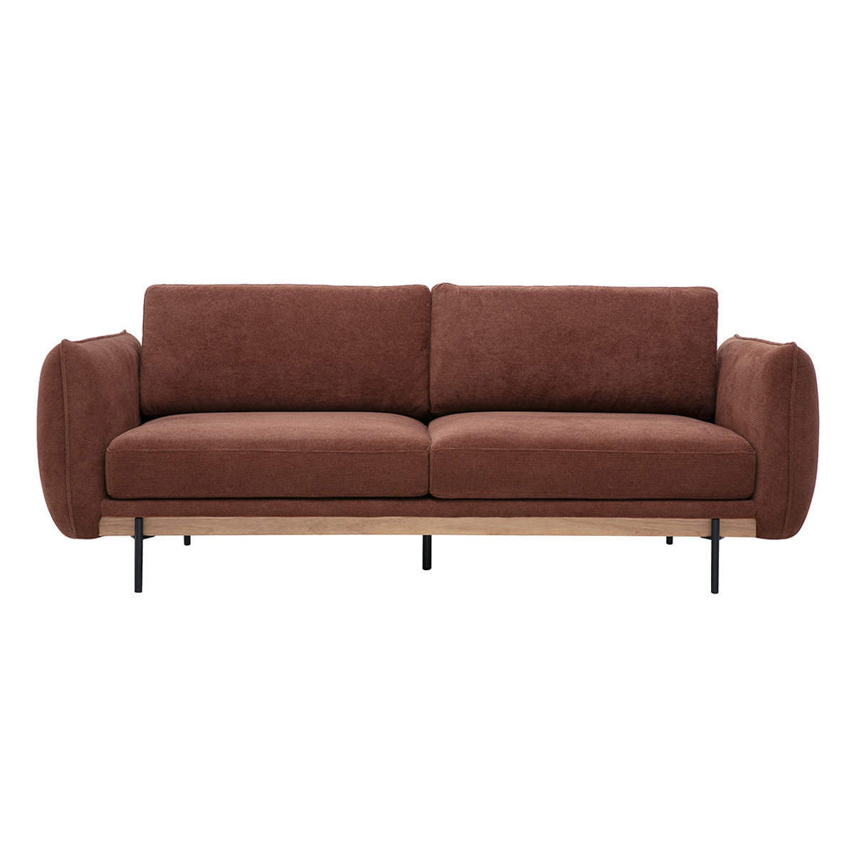 Canapé design 3 places en tissu chenille terre brûlée et métal noir TODD