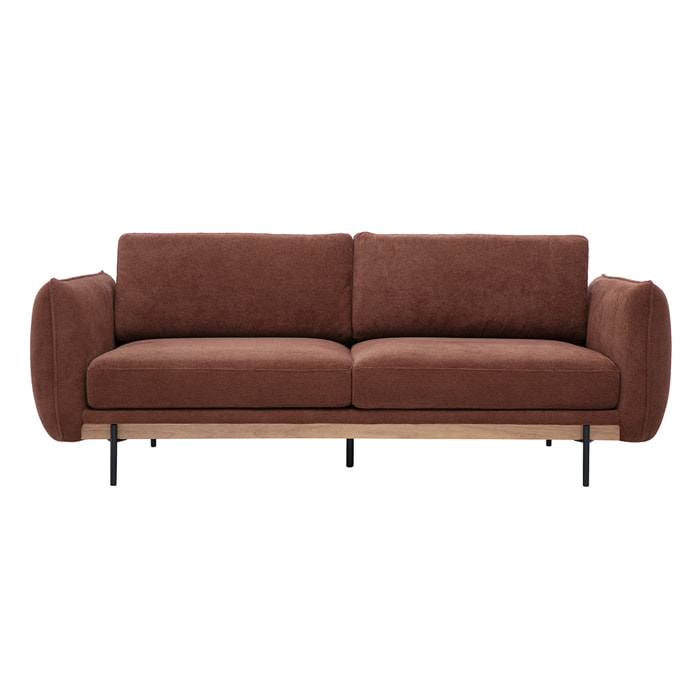 Canapé design 3 places en tissu chenille terre brûlée et métal noir TODD