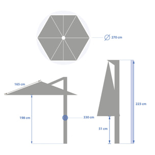 Parasol déporté rond "Naulia" blé 3,3m en acier polyester et nylon