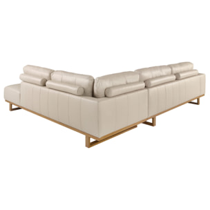 Sofá rinconera derecha de 5 plazas tapizado en piel de origen vacuno en arena patas de madera en miel 316x252x82cm