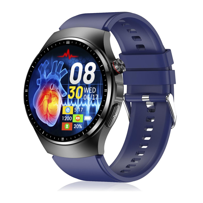 DAM Smartwatch TK25. ECG , glucosa en sangre, ácido úrico y lípidos, IMC grasa corporal, temperatura, O2 y tensión. 5,4x1,2x4,7 Cm. Color: Azul Oscuro