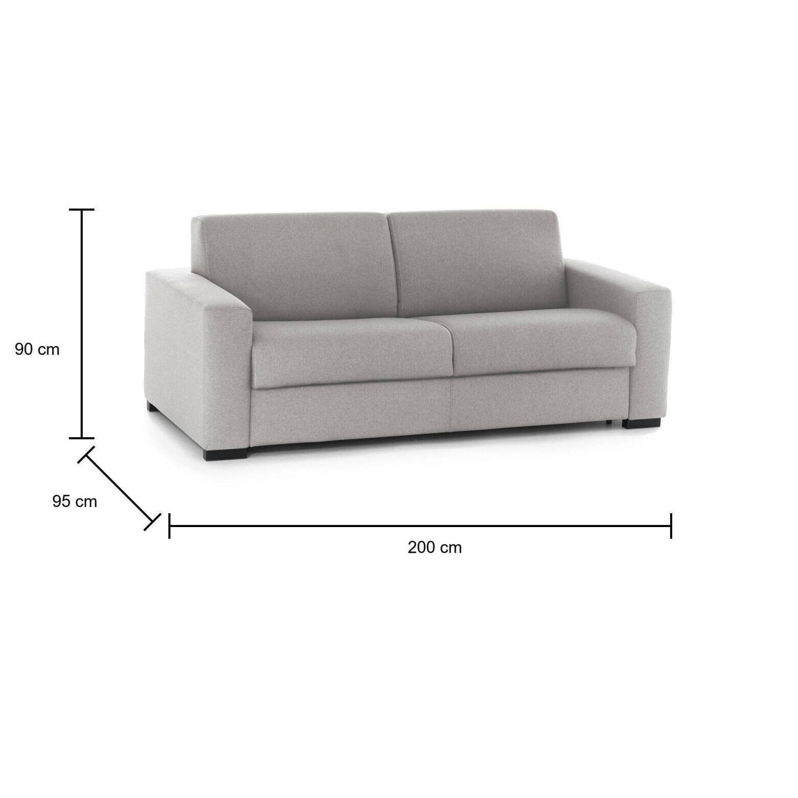 Divano Letto Alicia, Divano a 3 posti, 100% Made in Italy, Sofà Soggiorno con apertura girevole, in tessuto imbottito, con Braccioli slim, Cm 200x95h90, Grigio