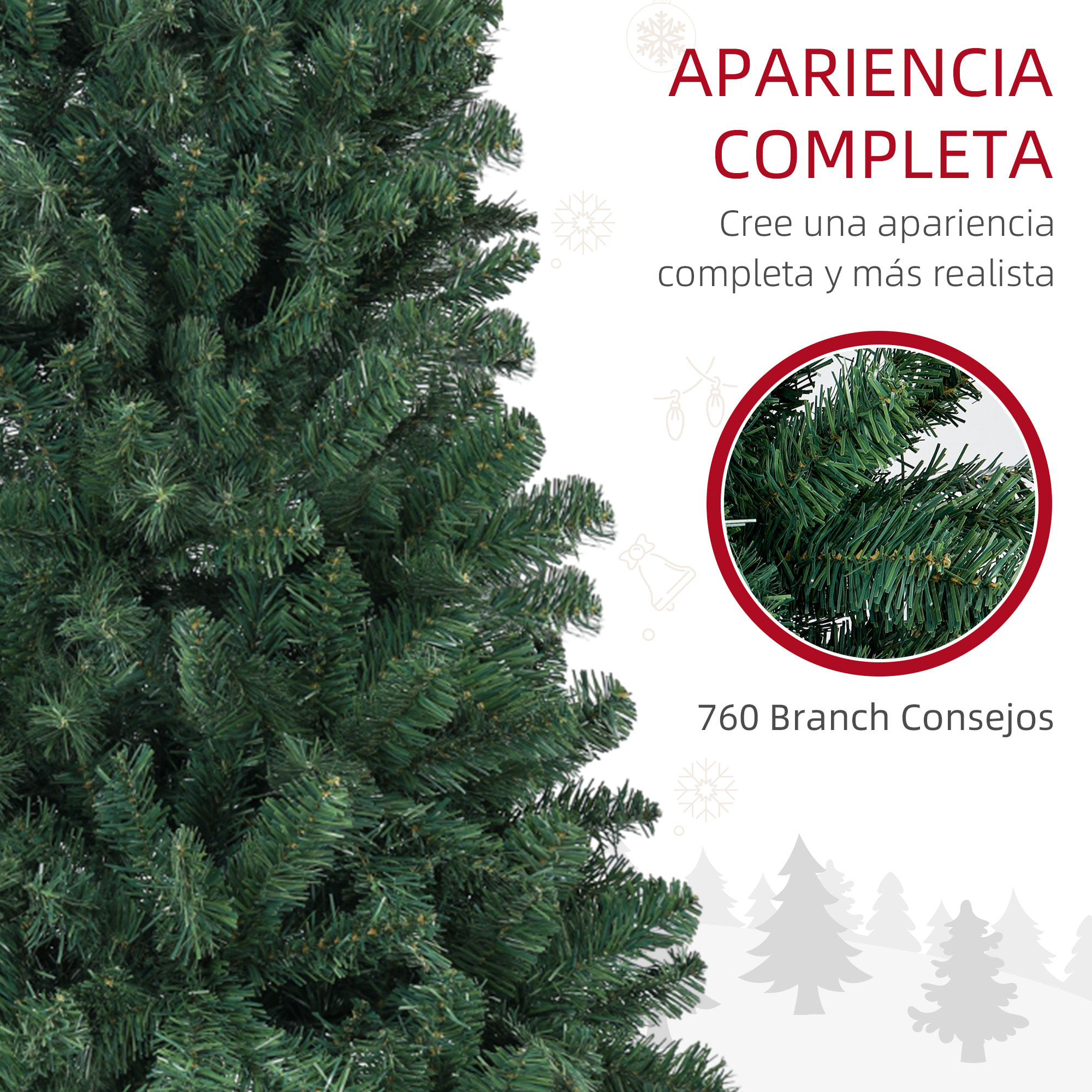 Árbol de Navidad 180 cm Árbol de Navidad Artificial con 760 Ramas de Alambre de Memoria y Base Plegable Árbol de Navideño para Salón Verde