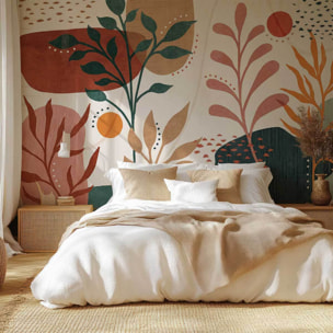 Papier peint végétal bohème terracotta et vert graphique Intissé