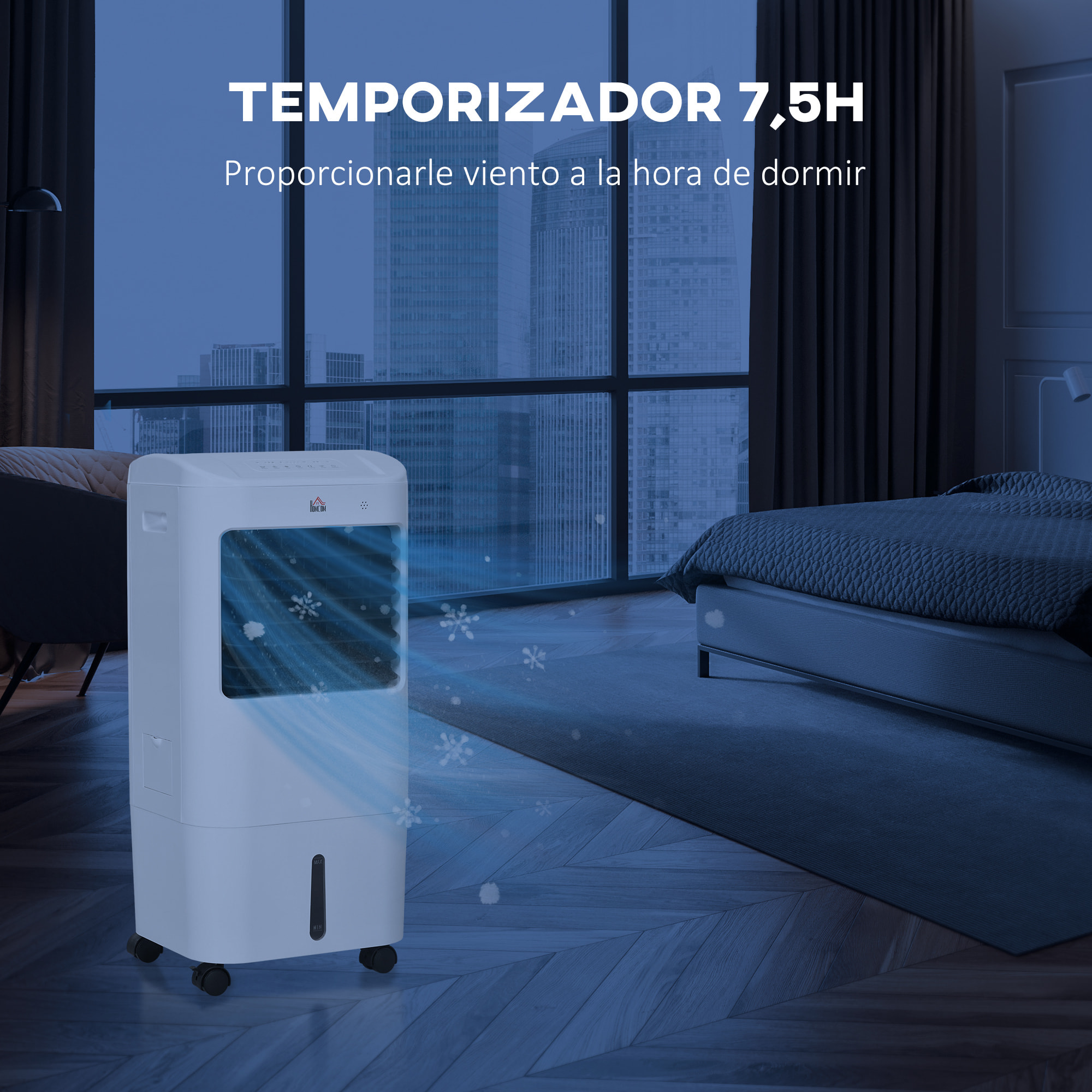 Enfriador de Aire Portátil 3 en 1 Climatizador Evaporativo Oscilante con 3 Velocidades Control Remoto Temporizador 7,5h Pantalla LED Tanque de Agua 15L Efecto 15-20 ㎡ 37x32x78 cm Blanco