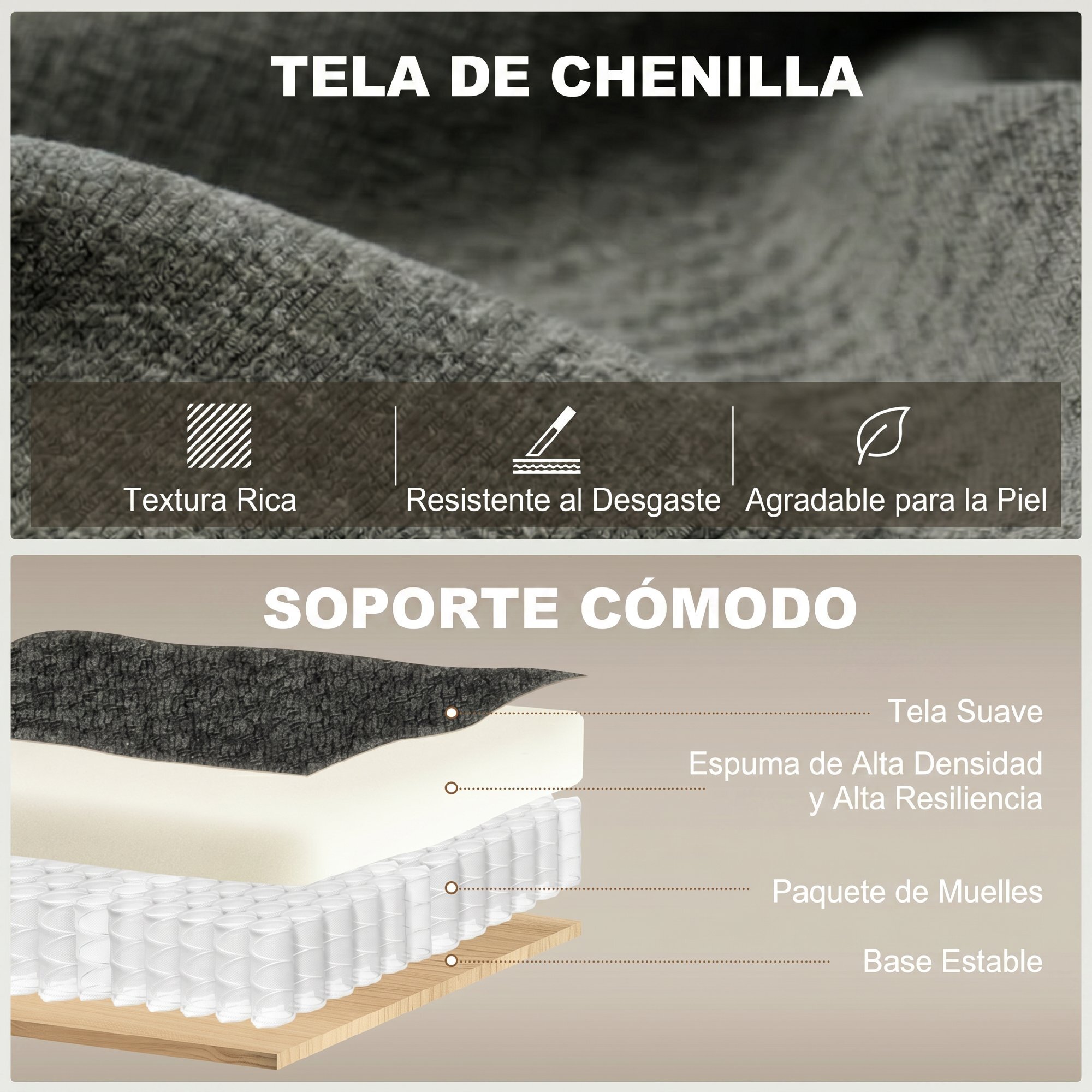 Sofá Cama 2 Plazas 3 en 1, Sofá Cama de Chenilla con Mesa Auxiliar, Portavasos, Respaldo Ajustable, Bolsillos Laterales, 2 Almohadas para Sala de Estar, Espacios Pequeños, Gris Oscuro