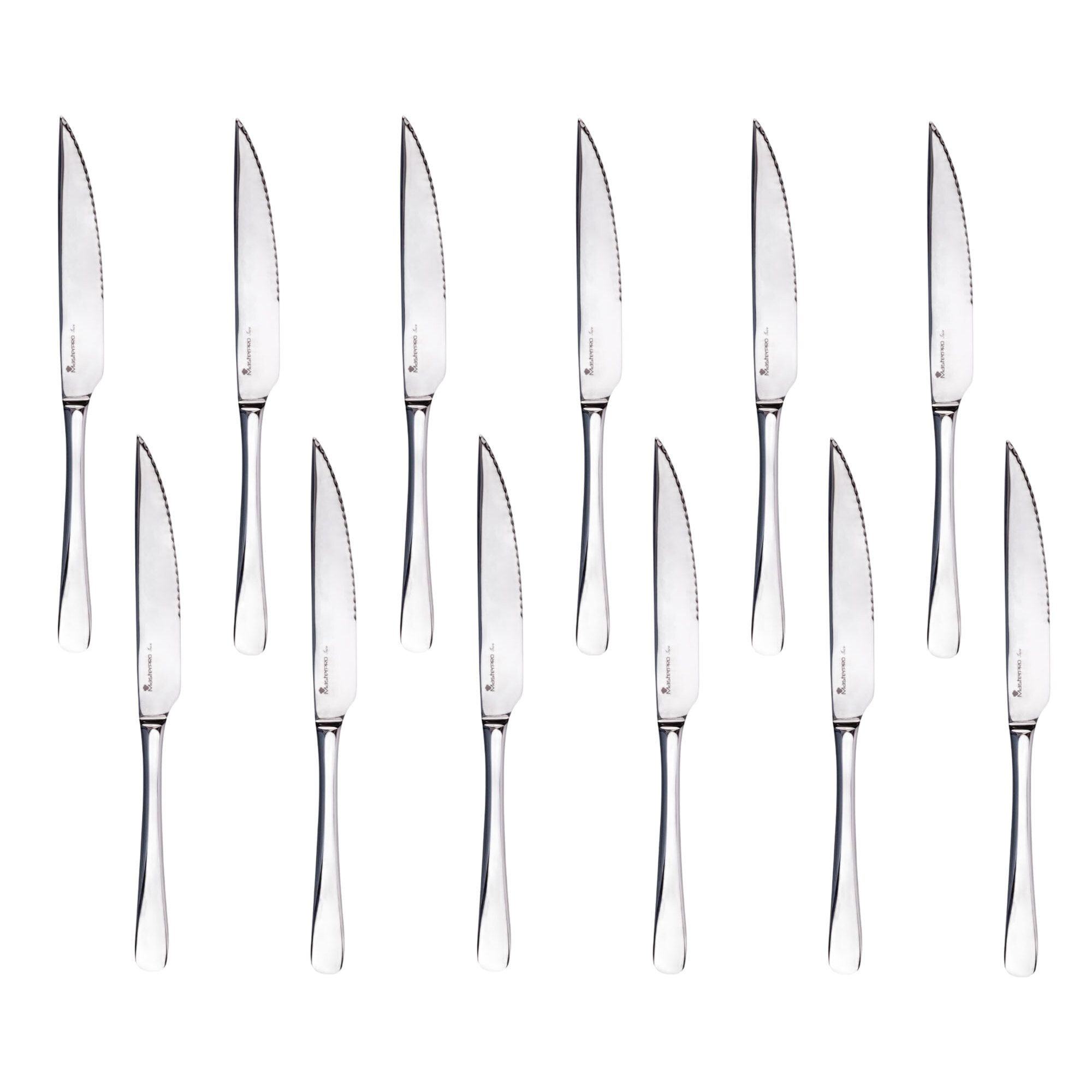 Set de 12 cuchillos de carne de acero inoxidable en acabado brillo foodies