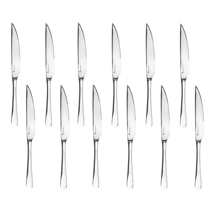 Set de 12 cuchillos de carne de acero inoxidable en acabado brillo foodies