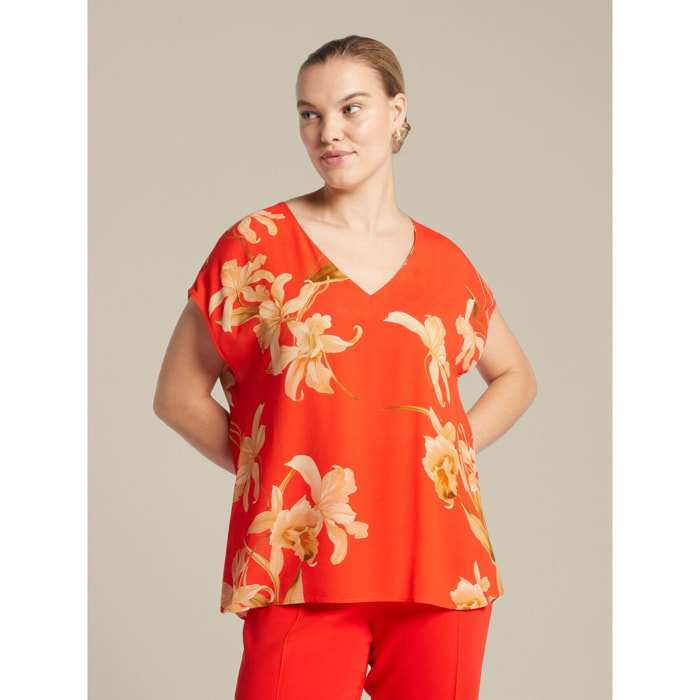 Elena Mirò - Blusa estampada en crepé chino - Rojo