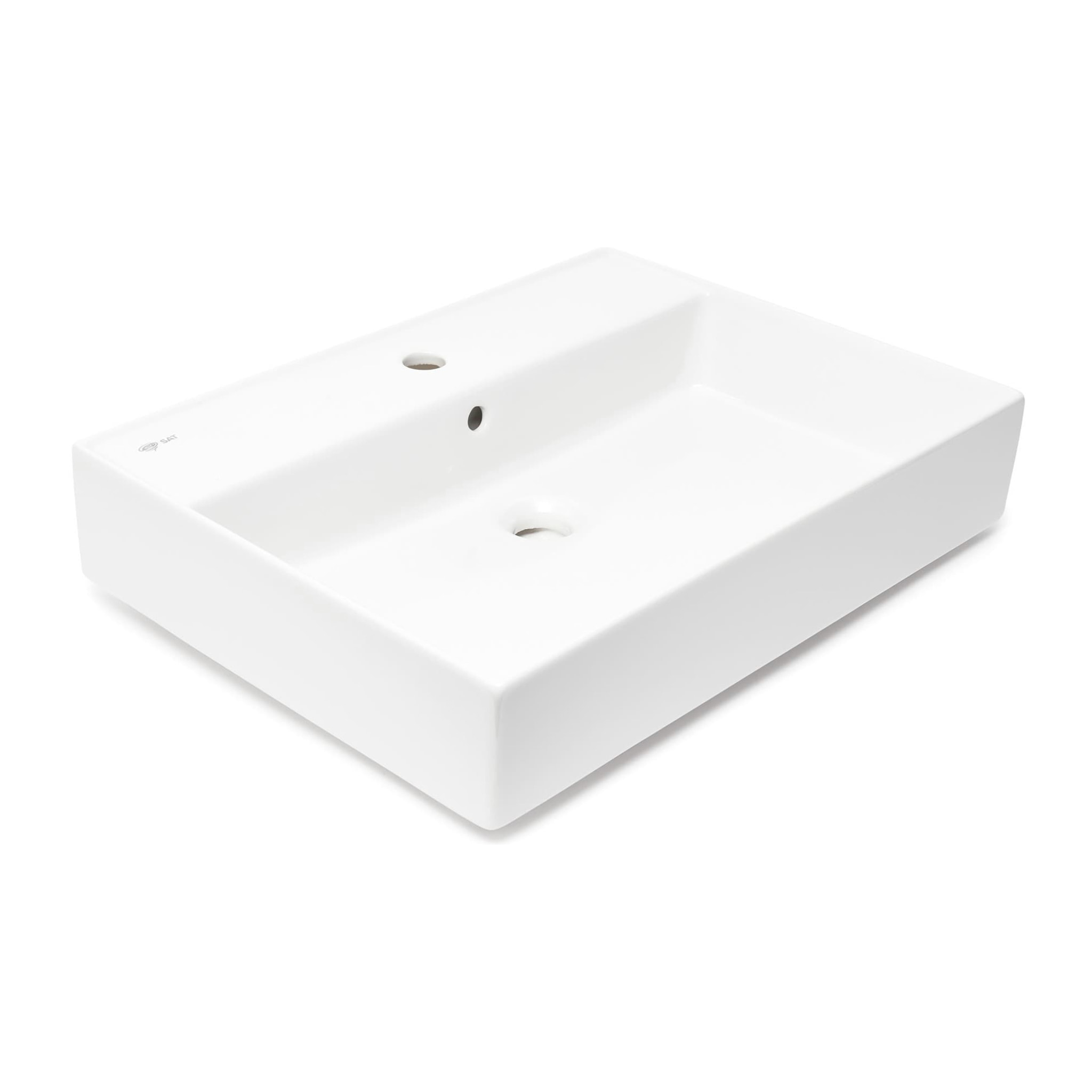 Lavabo 60,5 x 46,5 cm à suspendre ou à poser – blanc brillant – avec trop-plein et trou de robinetterie – SAT Infinitio